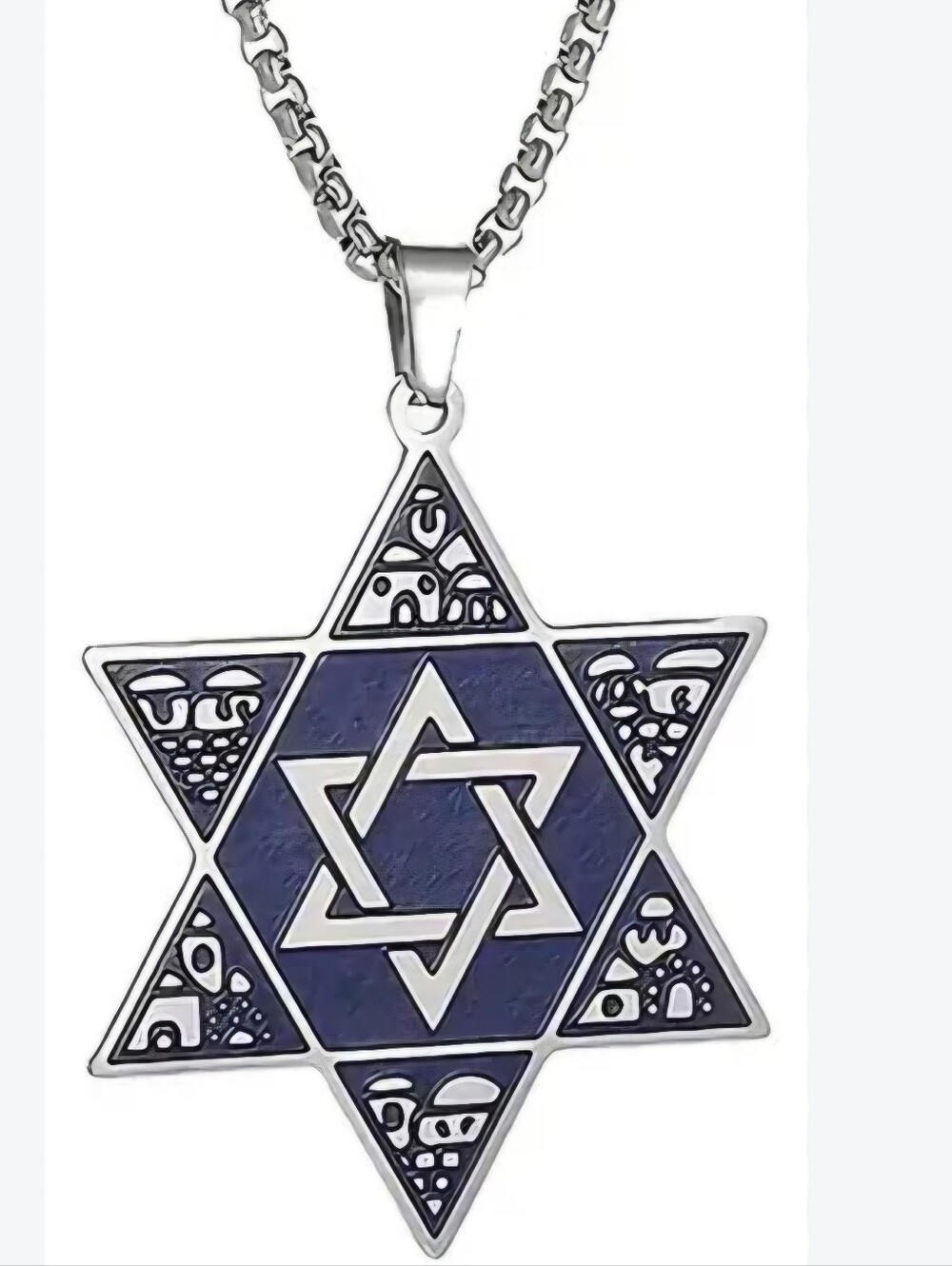 STAR OF DAVID UNISEX 12 TRIBES OF ISRAEL 24"SNAKE CHAIN BLUE SILVER NECKLACE